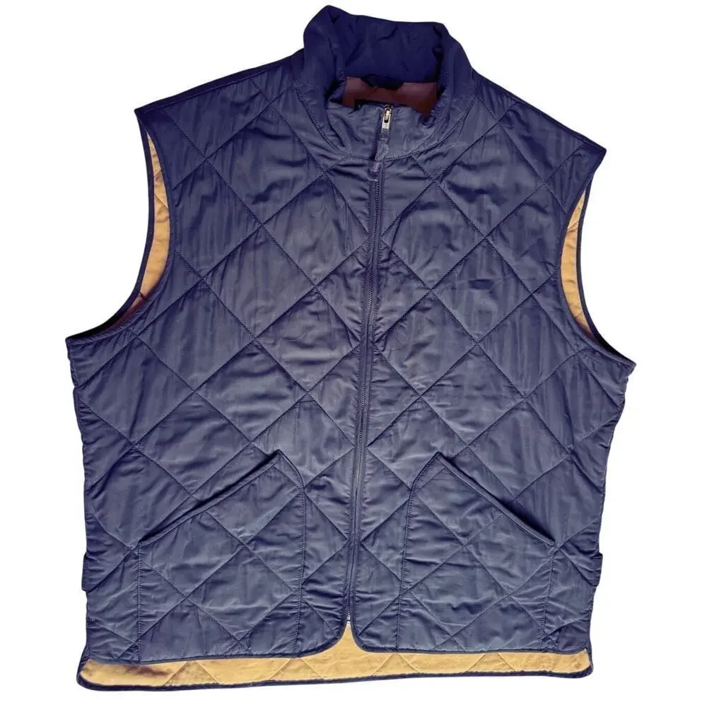 J. Crew Quilted Vest Mens XL Navy Blue Full Zip Pockets Outdoors
